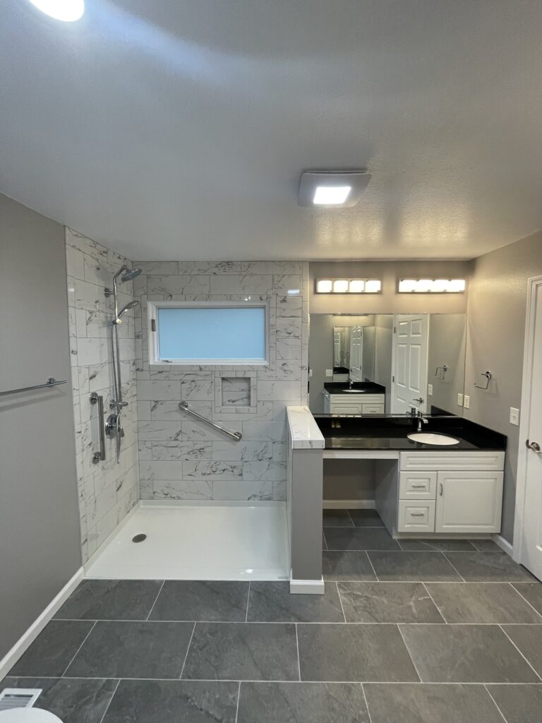 gray and white bathroom
