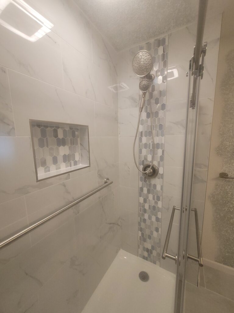 Shower with a tile rainfall accent