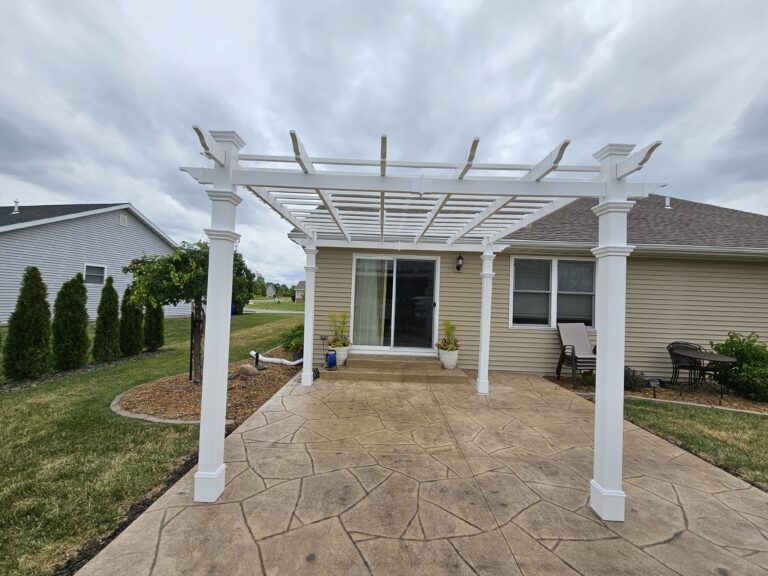 stamped patio with a pergola