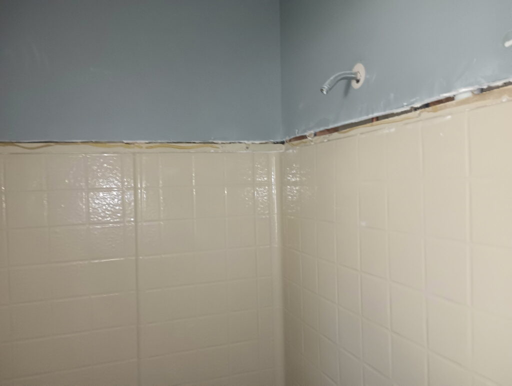 Tile Shower with Waterfall Accent